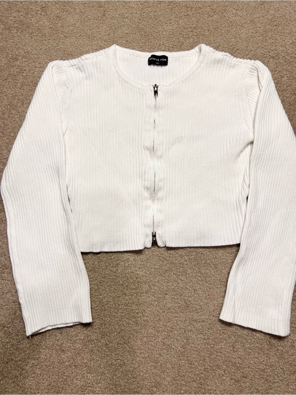 White Fox Boutique White Ribbed Zip-Up Sweater